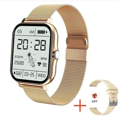 Fitness Tracker Smart Watch Gold-White band