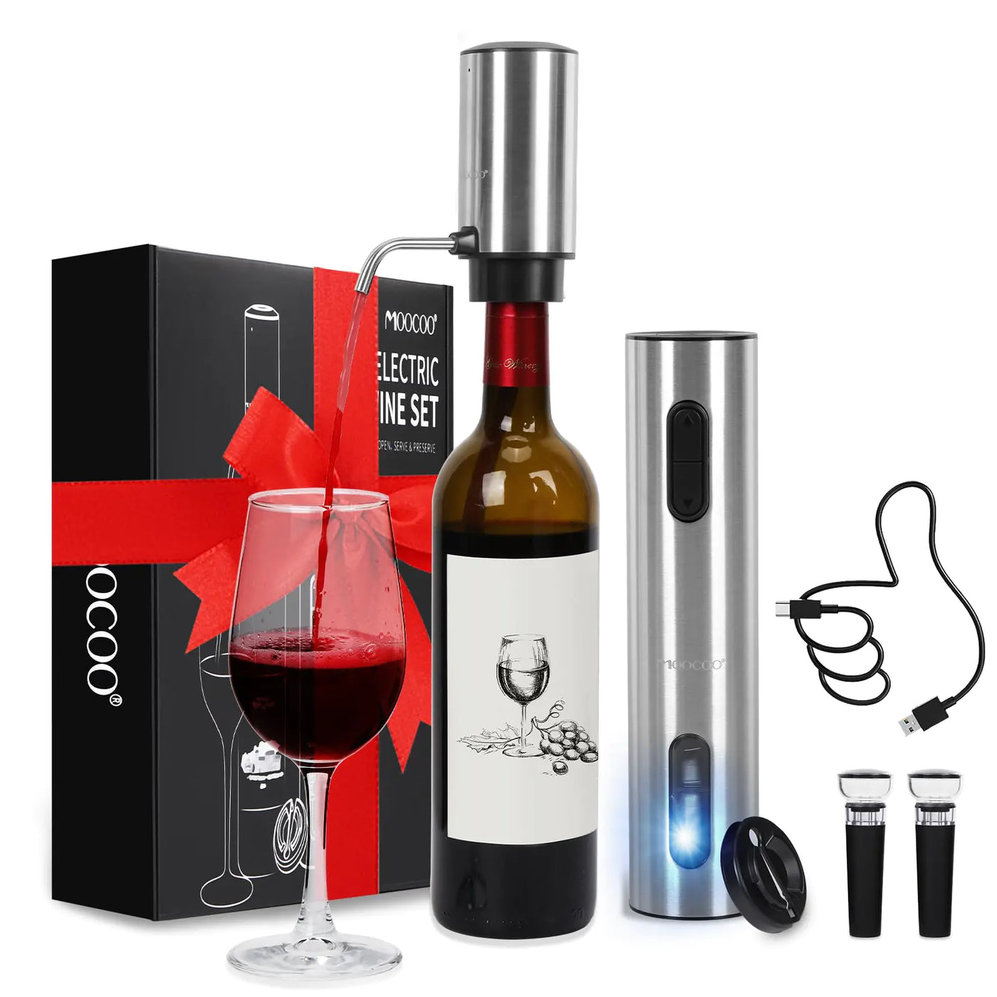 Wine Opener Electric Automatic Electric Corkscrew Rechargeable Foil Cutter Automatic  Vacuum Stoppers for Bar Stainless Steel