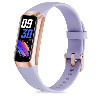 Zeacool Fitness Watch with 1.10 inch AMOLED touchscreen, heart rate monitor, waterproof design, and purple silicone strap.
