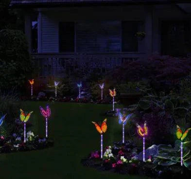 Stand alone solar-powered butterfly garden lights 7 color changing LED 